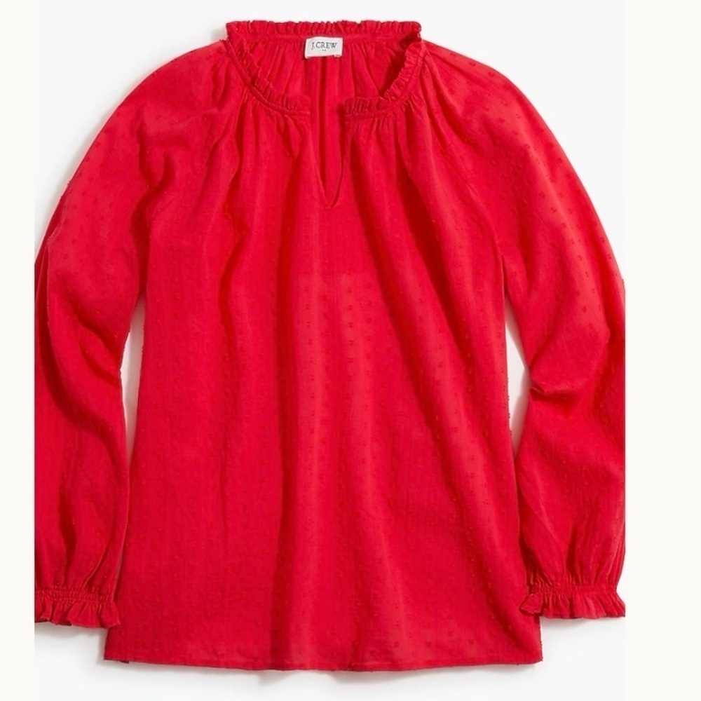 J. Crew Novelty Artist Top Blouse Hot Pink Swiss Dot Stripes Cotton Size Large